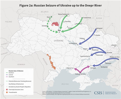 美国战略与国际研究中心开始兵棋推演俄罗斯进军乌克兰路线图图2